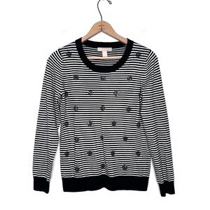 Banana Republic Black and White Striped Sequins Sweater Size Medium